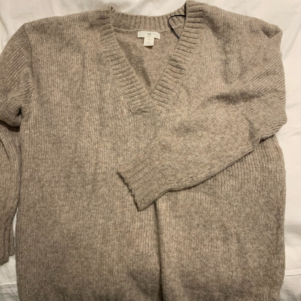 tan v neck soft sweater